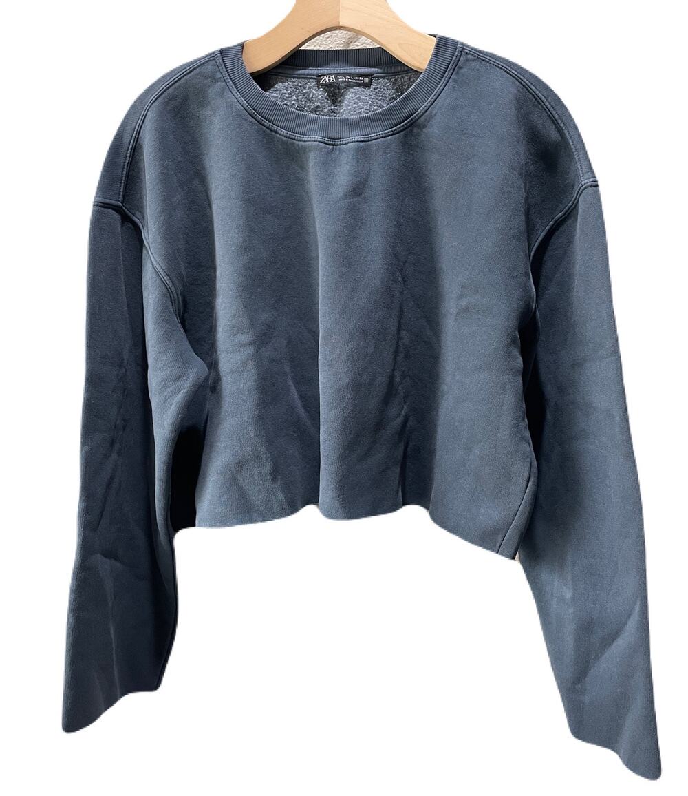Zara Long Sleeve Cropped Crewneck Sweatshirt Blue Blueish Gray NWOT Size L